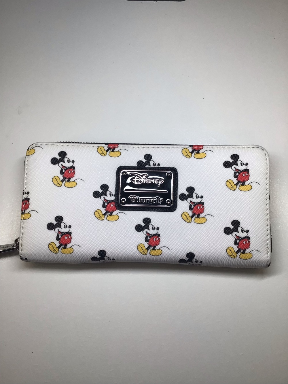 Loungefly White Mickey Mouse Zip Wallet with Red & Yellow Accents